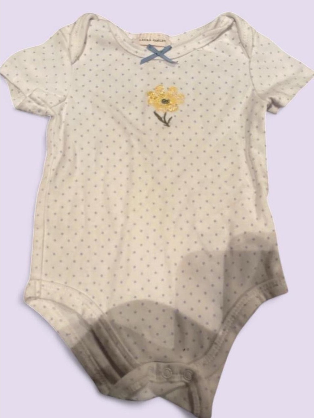 Laura Ashley White Baby Bodysuit with Blue Dots and Yellow Flower